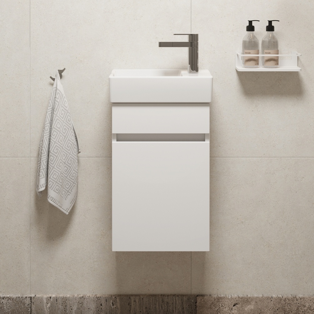 Close up image of the Abacus Concept Matt White S1 Vanity Unit & Basin Right-Handed Tap